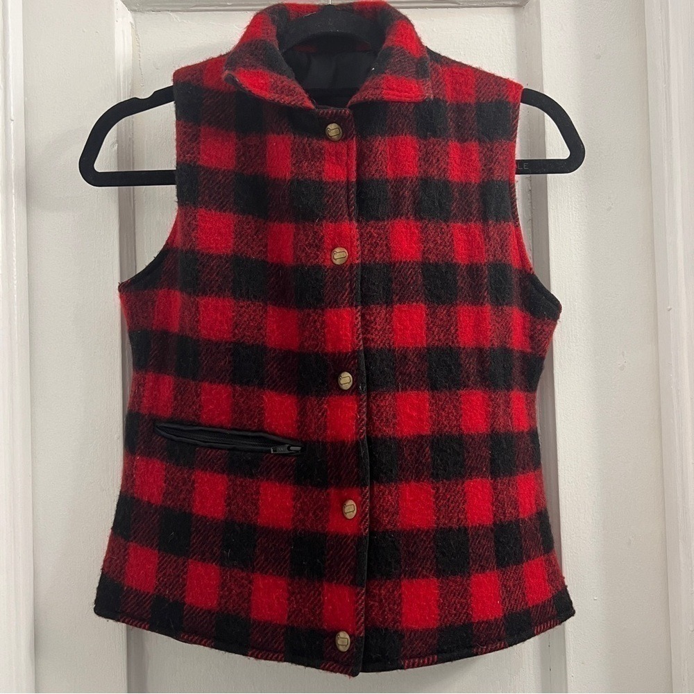 Woolrich Reversible Buffalo Check Wool Vest, Black‎ and Red size Small - Vintage - Picture 6 of 6